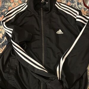 Adidas Men's Black Windbreaker with White Stripes